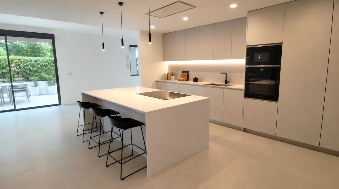 Cocina con isla central acogedora - tendencias en reformas 2026 para Sant Pere de Ribes